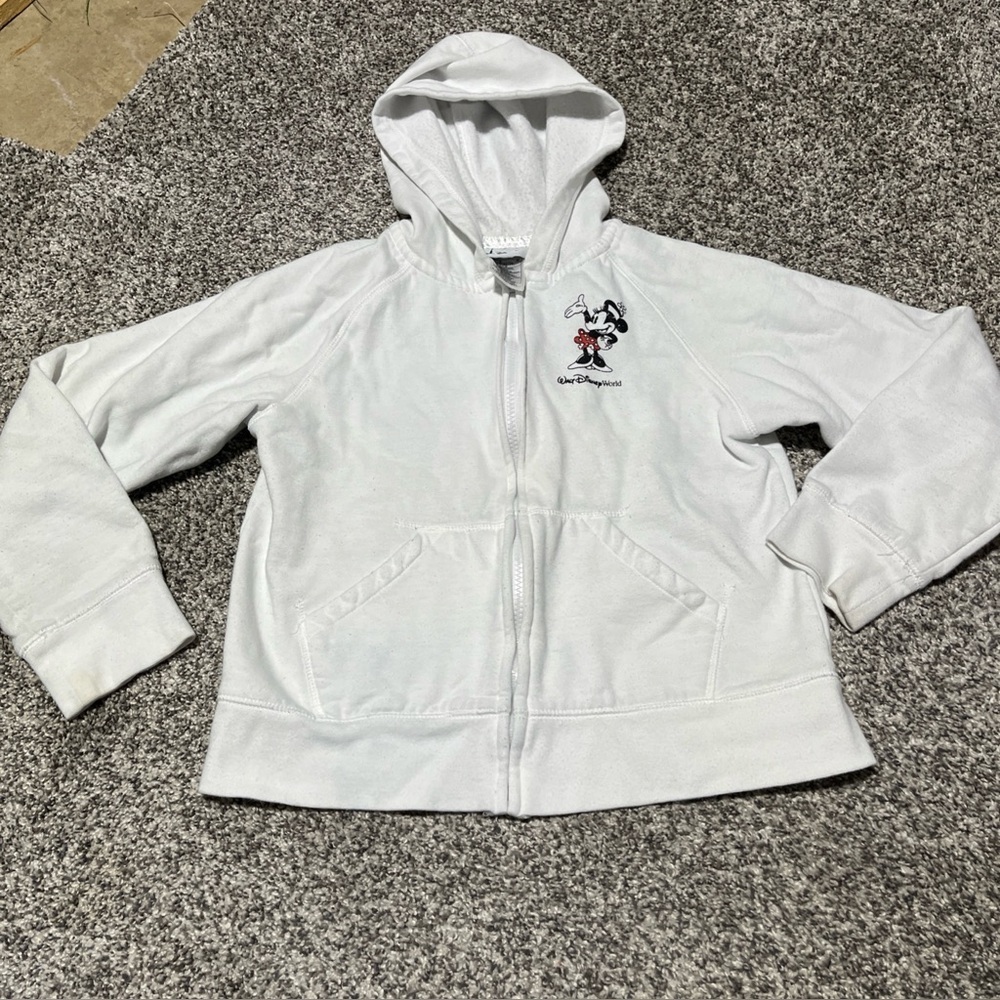 Disney Parks Walt Disney World L sparkly Minnie Mouse White Jacket Hoodie Note!!